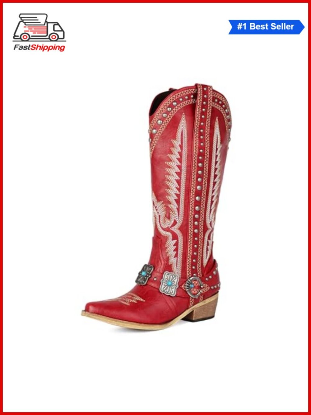 ✨ Knee High Cowboy Boots Women Rivet Western Cowgirl Boots Embroidered
